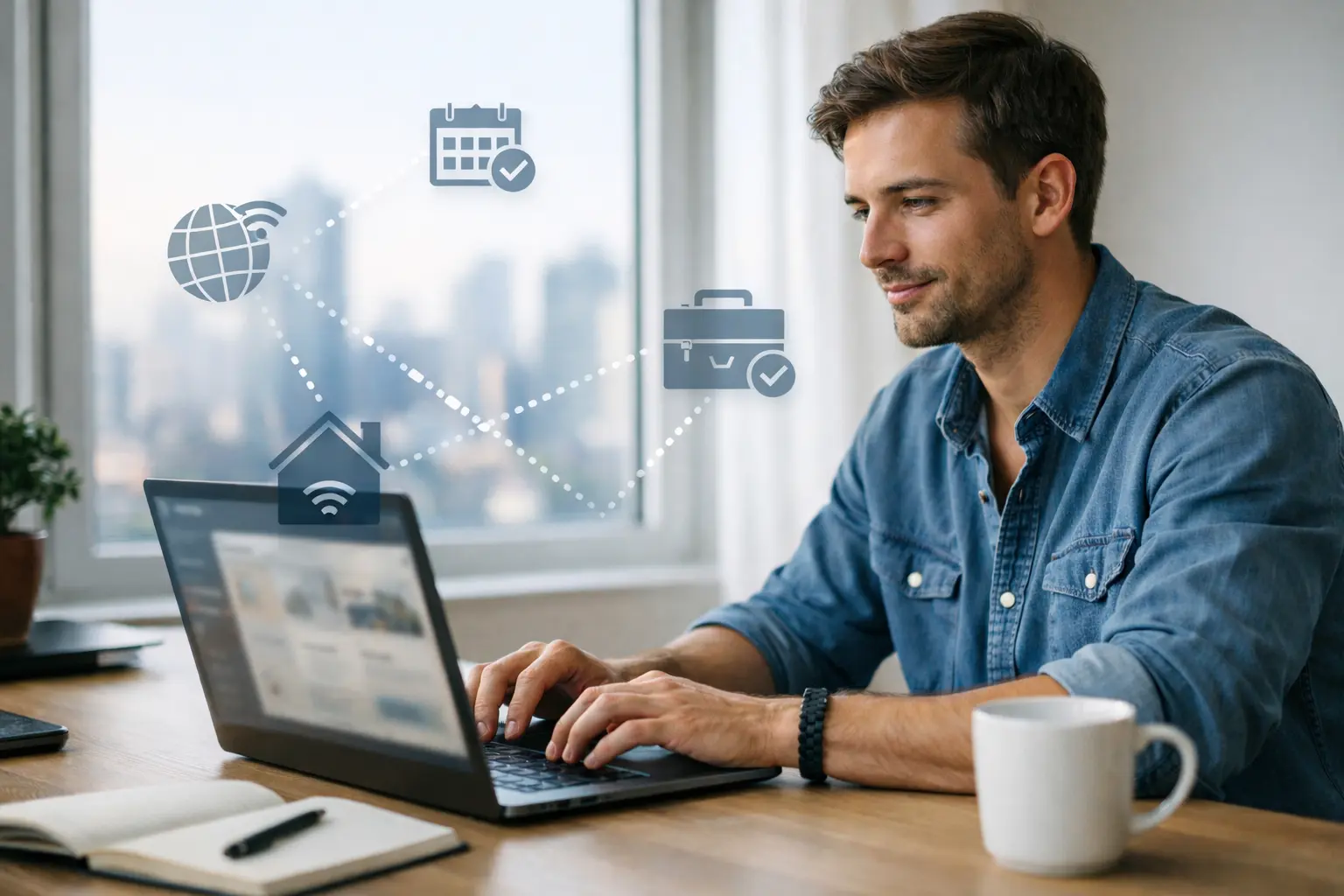 Freelancer working remotely on a laptop in a home office